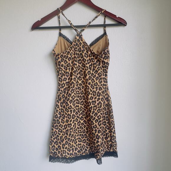 Savage X Fenty Leopard Print Slip Dress Black Lace Trim Cami Dress Size Small - Picture 6 of 13